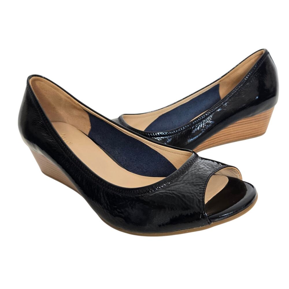 Cole Haan Air Womens Tali Wedge Peep Toe Patent Leather Comfort Black Size 10B